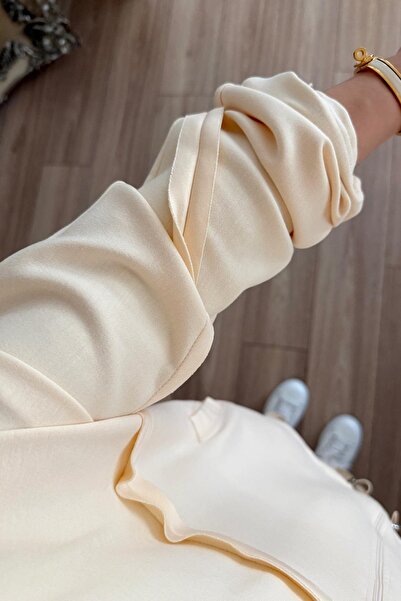 Ka Hijab Σετ δύο τεμαχίων Modal με λεπτομέρεια ραφής - Μπεζ