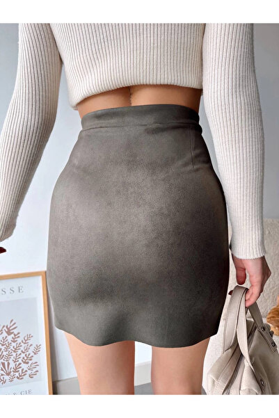 ZENGEZUR MALL Fusta dublă din piele intoarsa MTXDPN kaki S241002 (153912) (Mărime: S)