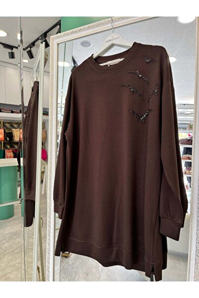 MRM MERAM BUTİK Shoulder Pad Tex Stone Tunic - Brown - 46