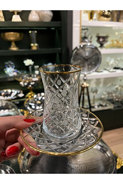 P&ORA PREMIUM KITCHEN PRODUCTS Baklava Patterned Acid-Cut Gold Gilded Tea Set...