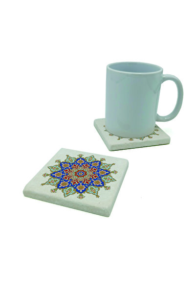 Sadrazam Rumi pattern Printed natural stone coaster 10cm x 10cm |   Kd–54