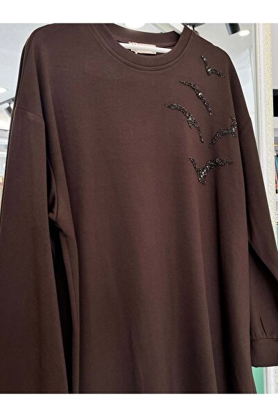 MRM MERAM BUTİK Shoulder Pad Tex Stone Tunic - Brown - 46