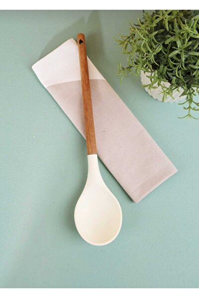 elfnur Acacia Handle Silicone Serving Food Spoon Hard Tip Heat Resistant Fireproof Non-Stick