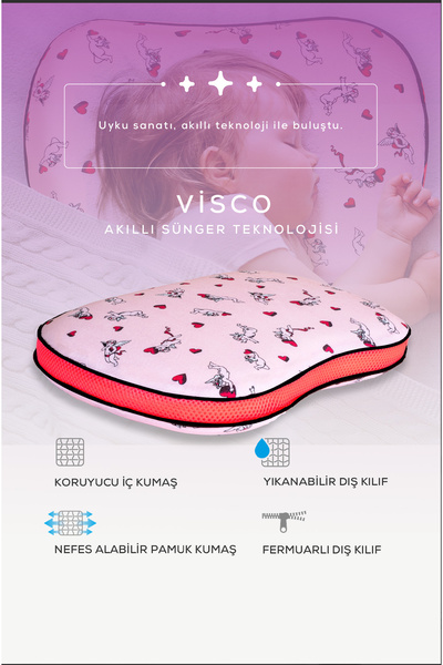 PUFYMAX Visco ortopedik çocuk-bebek yastığı,%100 organik kumaş hava kanallı y...