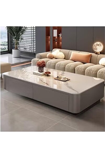 KEKE طاولة قهوة رمادية فاتحة مقاس 140×60 سم بتصميم عصري بسيط وفخم لغرف المعيشة الصغيرة