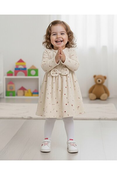 Ege Bebek Φόρεμα με βολάν με σχέδιο από φελλό εκρού για κορίτσια, ελαφρύ 2-3-4-5-6 ετών Φόρεμα |   Βαμβακερό & Άνετο l