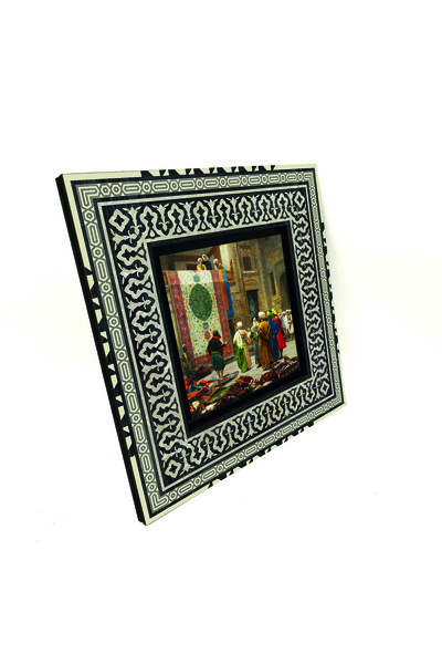 Sadrazam Pictură anatoliană din lemn MDF oficială cu imprimeu de Carpet Merchant, 20cm x 20cm |   KRT-128