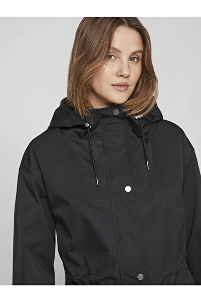 VILA Vikara hooded parka jacket with pockets, Black, 40