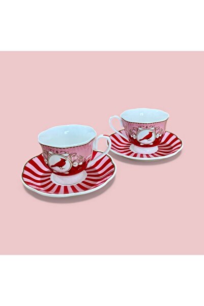 ELZEY HOME Porcelain Set of 2 Vintage Patterned Coffee Cups