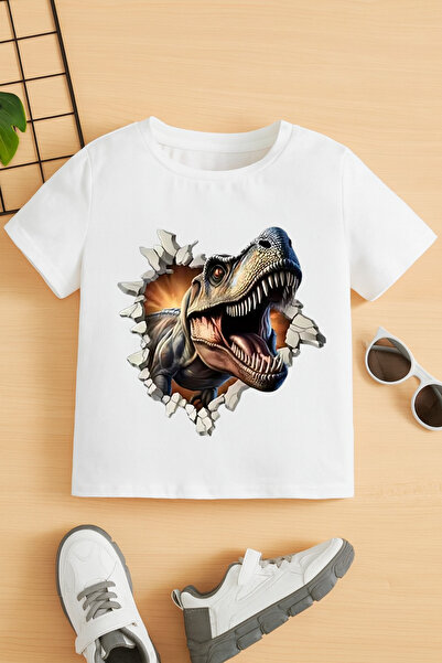 MECH BUTİK Dinosaur Štampano kratki rukav Pamuk paket okrugla kragna majica T...