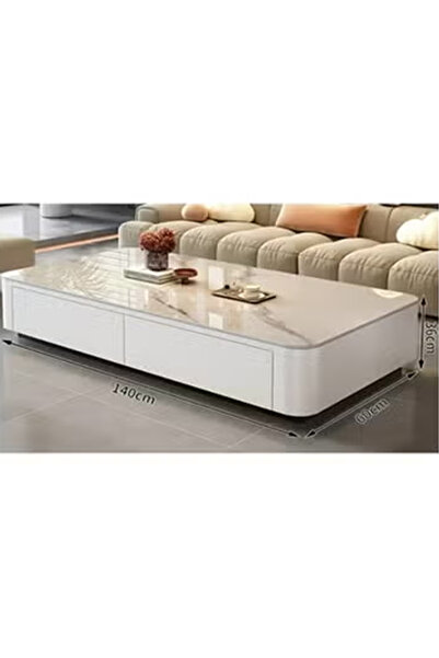 KEKE Elegant light-luxury coffee table in white, ideal for small living rooms with a simple modern look.