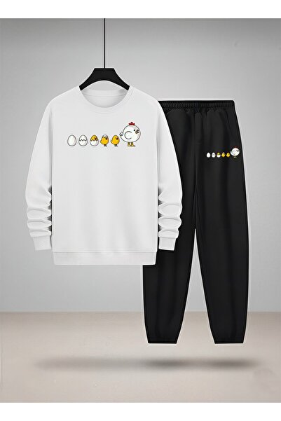 LORVEX سترة رياضية للأطفال - طقم رياضي برقبة دائرية بتصميم صيصان يخرج من البي...