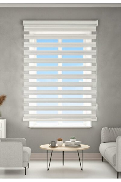 Bonperla Dar Pliseli Zebra Perde Güneşlik Stor Perde 21001 Beyaz