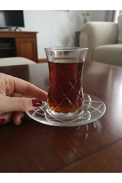 DECOSTYLE Pasabahce Heybeli Cut Decor Tea Set - 12 Pieces for 6 People