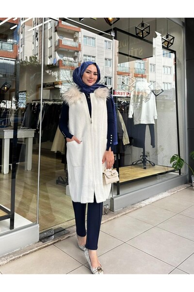 RECEP AYDIN Women's Fur Collar Angora Vest