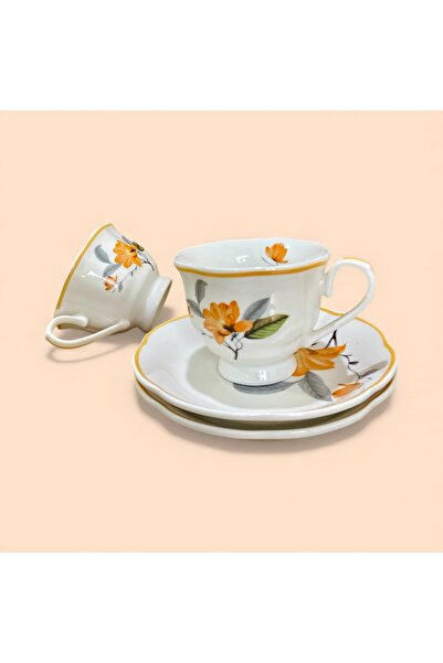 ELZEY HOME Porcelain Set of 2 Vintage Patterned Coffee Cups