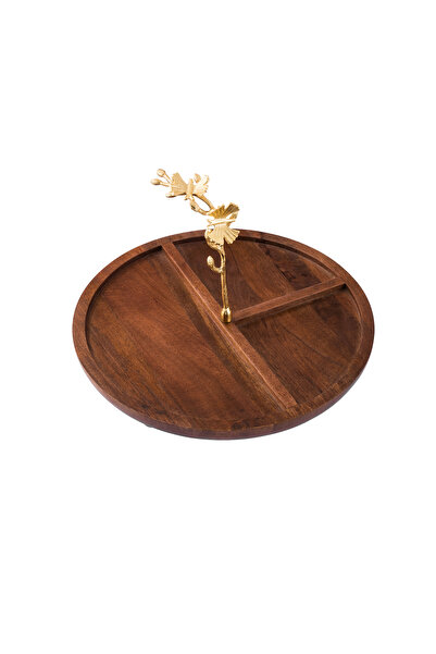 Dania A beech wood serving stand with a multi use golden butterfly decor hold...