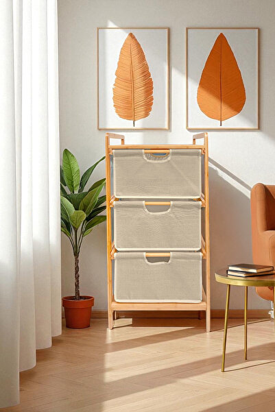 Digithome Bambu 1 Raflı 3 Çekmeceli Banyo Düzenleyici Çekmeceli Dolap Komodin DB-0039-HYTS