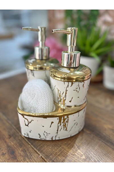 Bahar Home Avc Gold Detail White 2-Pack Liquid Soap Dispenser