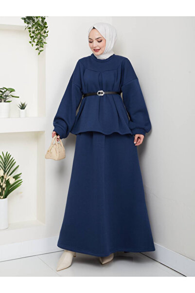 Esre Store 917 - طقم من قماش ثلاثي الخيوط للحجاب مكون من قطعتين باللون الأزرق...