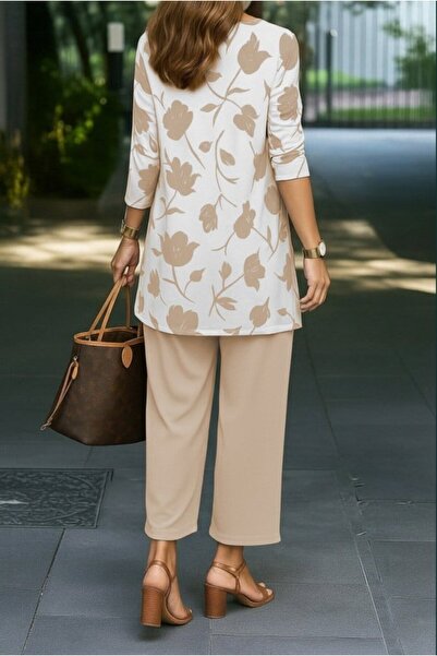 JANES Women's long sleeve open front modal jacket sleeveless viscose two-thread blouse and pants three-piece set