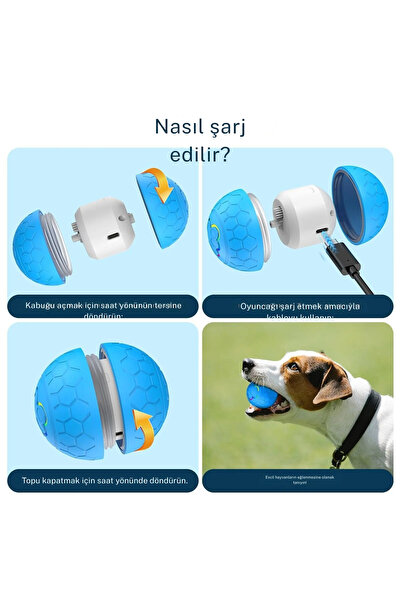 sz master bilişim Şarjlı Otomatik Hareketli Köpek Kedi Oyuncağı Etkileşimli RGB LED’li Akıllı Zıplayan Pet Kedi Topu