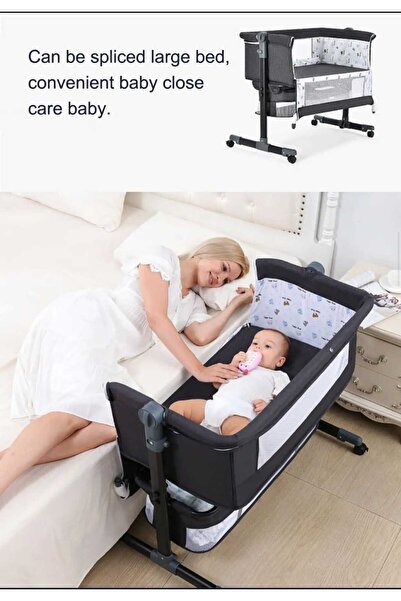 LULLS Next2Me Foldable Rocking Baby Bed with Adjustable Height, Reclining Position, Wheels, and Bottom Storage Box with Mosquito Net