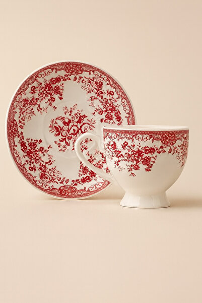 Mirilliahome Set of 2 Floral Patterned Porcelain Coffee Cups and Saucers