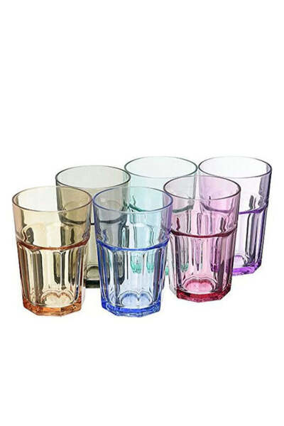 LAV Coral Aras 12 Universal Colored Glass Bar Glasses for Juice Water Wine Beer and Cocktails