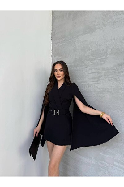 Berymery Pelerin Kol Şortlu Etek Elbise Kemerli