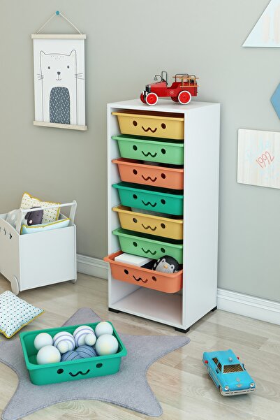 DEKOZUM KİDS 8 Sepetli Gülenyüzlü Oyuncak Dolabı Oyuncak Organizeri Oyuncak Box