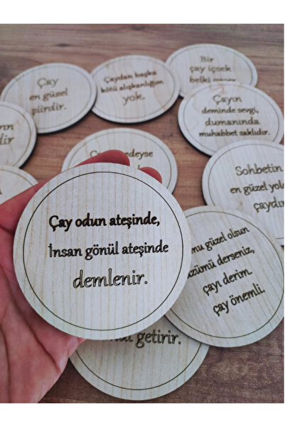 Miracix 12-Piece Wooden Tea Cup Coasters with Inscriptions – Stylish, Durable, and Enjoyable Tea Presentations