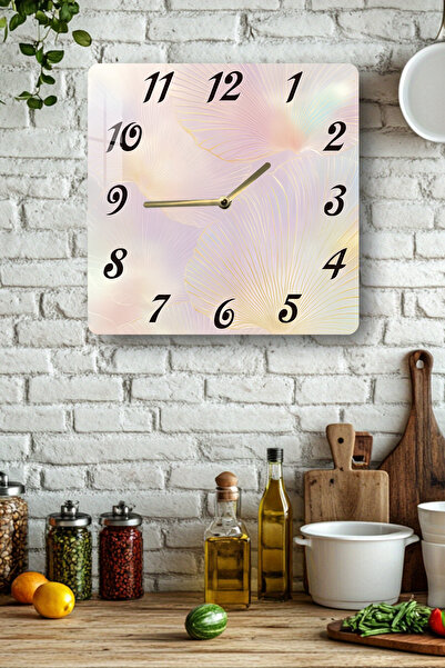 kutuTR ساعة مربعة من الزجاج المقسى ذات مظهر ثلاثي الأبعاد - نمط تجريدي ذو ملمس زهري باستيل مطبوع بالأشعة فوق البنفسجية مقاس 33 × 33 سم - KCS148