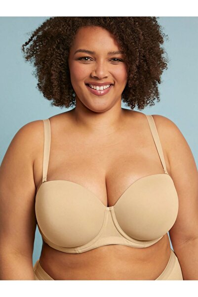 MİSTİRİK Lenola Model Curve Plus Size Strapless Padded Bra Skin Color