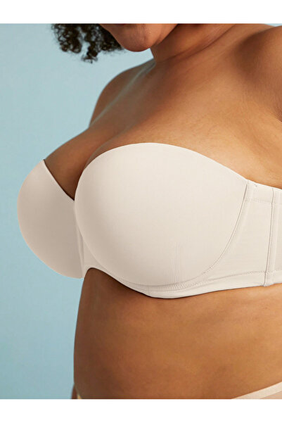 MİSTİRİK Lenola Model Curve Large Size Strapless Padded Bra White Color