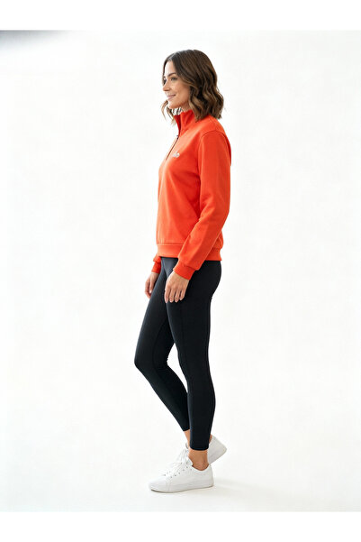 HepsitrentStore Orange Color Zippered Collar Long Sleeve Sweatshirt
