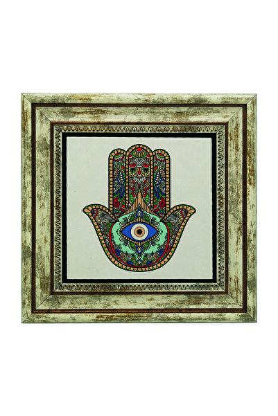 Sadrazam Embroidered Hand of Fatima B Printed Natural Stone Painting 25cm X 25cm |   1G-El2