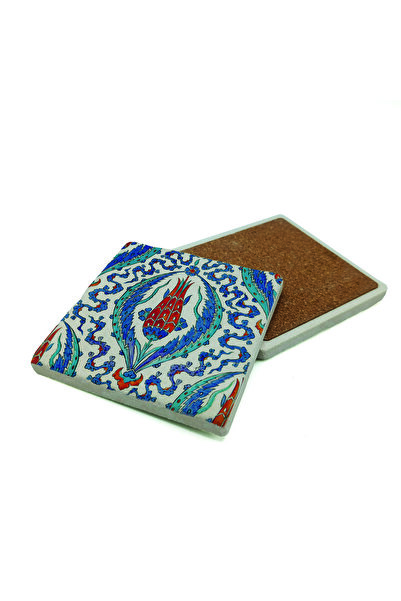 Sadrazam Rüstempaşa Camisi Tile Pattern Printed Natural Stone Coasters 10cm X 10cm |   Kd-34
