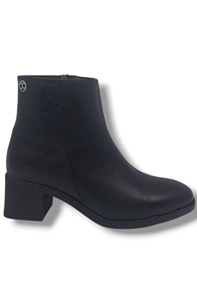 Zerhan حذاء نسائي كلاسيكي 1101 أسود بسحاب وكعب سميك