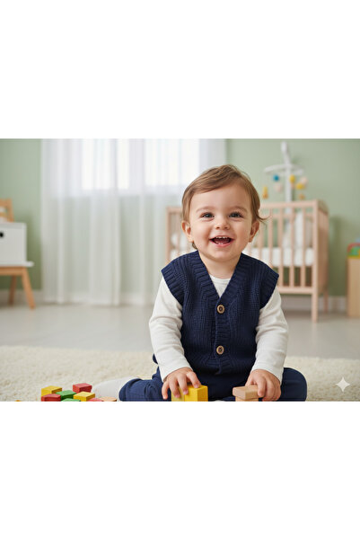 Nimini Kids New Season Yumoş Knitwear Thessaloniki Knitted Baby Boy Vest (0-5 Years Old)