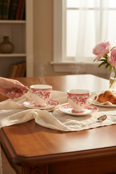 zezedesing 2-Piece Porcelain Gift Coffee Cup Set 90Cc (Red)