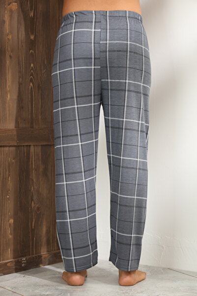 Serena Men's dark gray pajama pants with checkered pattern - loose fit - big size