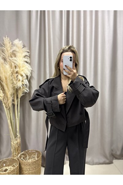 LİSAA BUTİK Premium Series Dark Brown Short Trench Coat