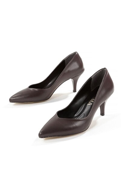 Y ESMA Stiletto Brown Leather Pointed Toe Closed 5 cm Thin Heel V-Toe New Season