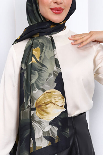 İmajButik Mustard Patterned Soft Digital Shawl