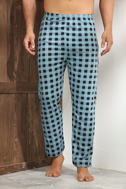 Serena Men's pajama pants, blue with black checks, loose fit