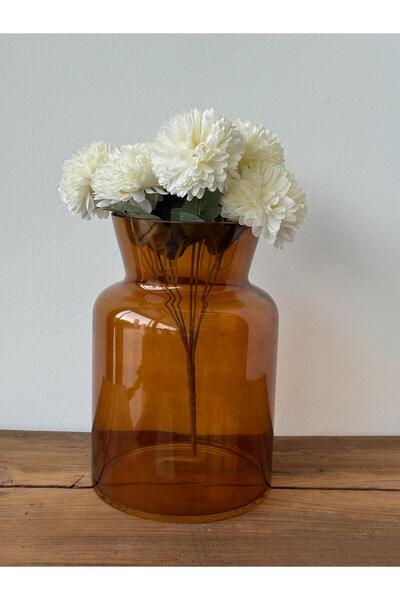 Miko Home & Garden Amber Geniş Ağızlı Cam Vazo – Modern Dekoratif Obje