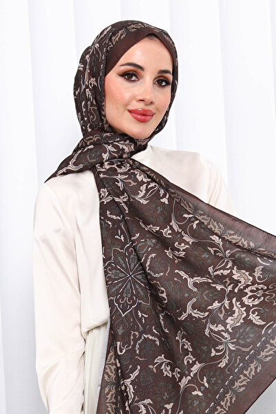 İmajButik Brown Patterned Soft Digital Shawl