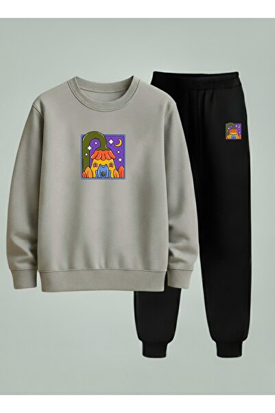 LORVEX Girl's Sweatshirt - Tracksuit Set Crew Neck Light Tree Printed 3 Threa...