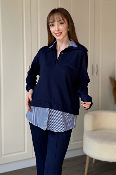 Dilay Gökoğlu Butik Shirt Detailed Polo Neck Buttoned Trousers Set